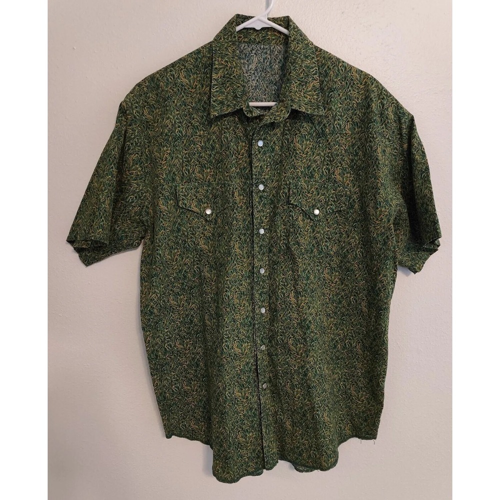 All Over Print Grass Camo Pearl Snap Mens Size XL Shirt